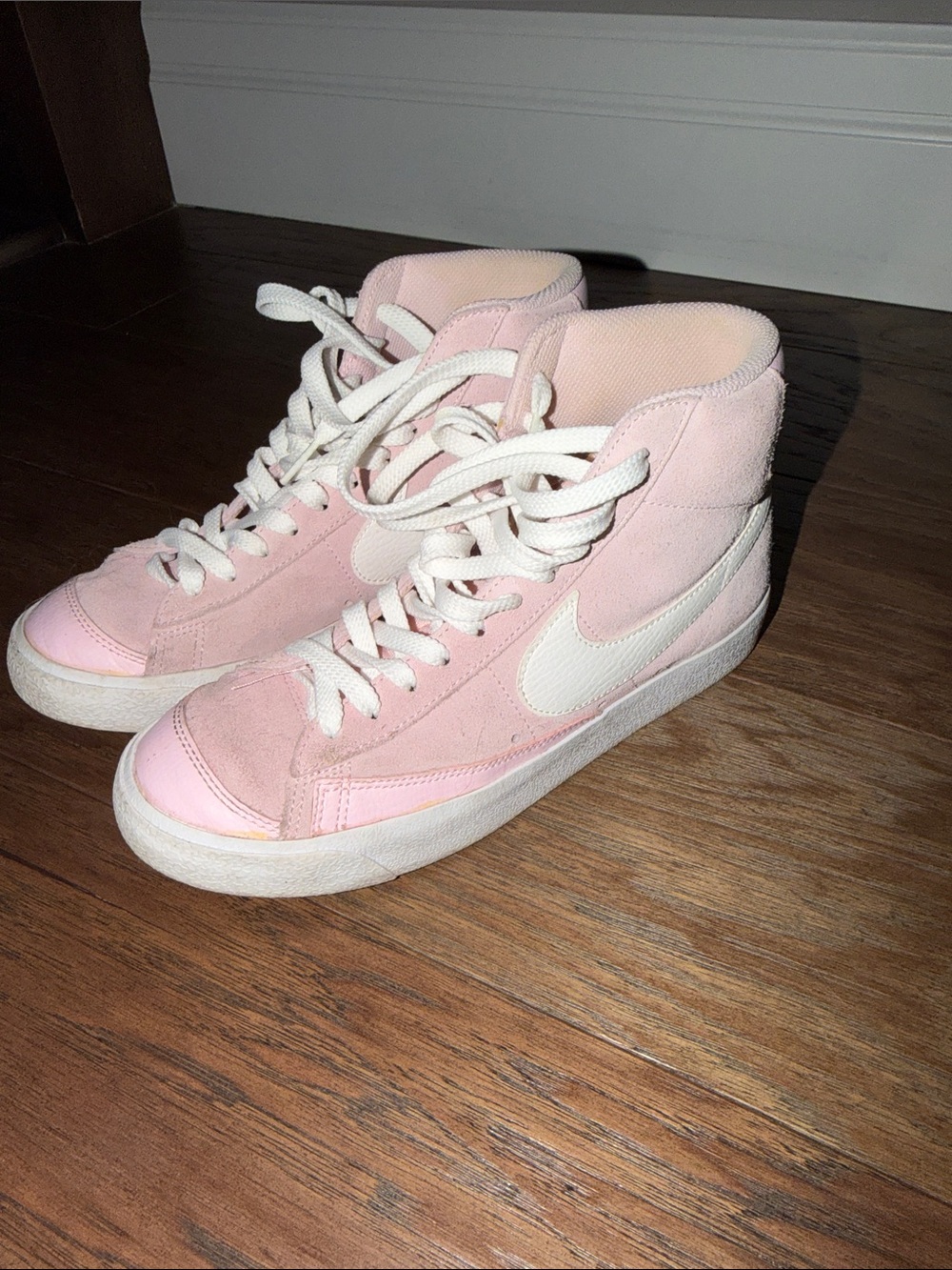 Nike Women's Pink and White High-Top Sneakers